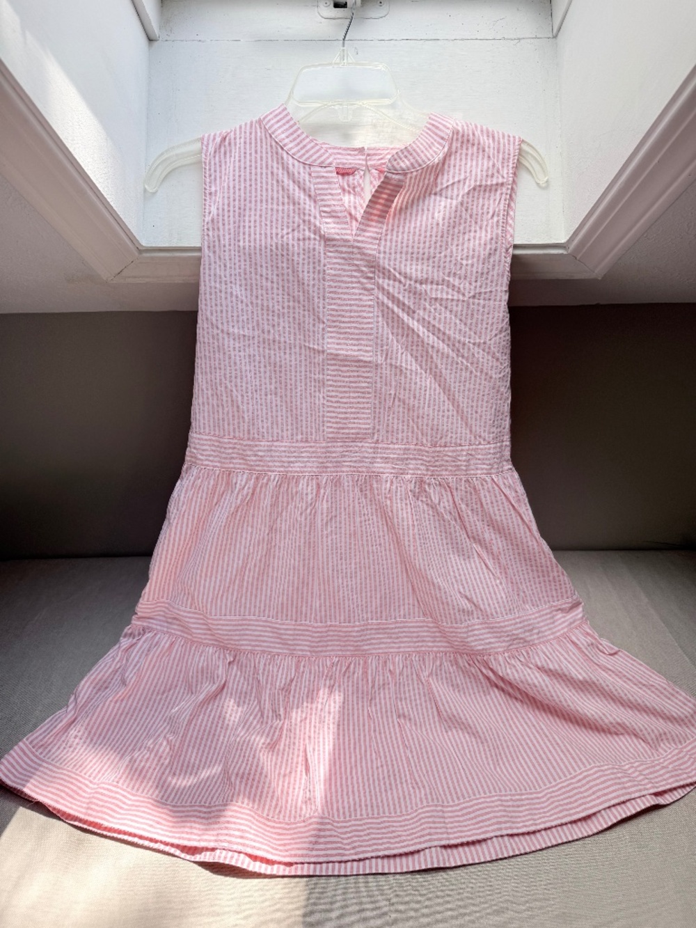 Vineyard Vines Girls Pink Seersucker Harbor Tiered Dress Size XL